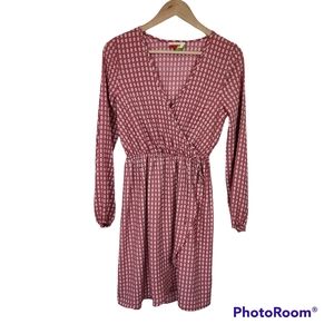 Fervour Modcloth Red White Blue Long Sleeve Faux Wrap Dress Sz S